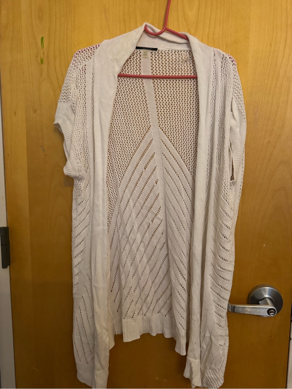 T Tahari White Open Knit Duster Cardigan XL Boho Beach cover up sweater